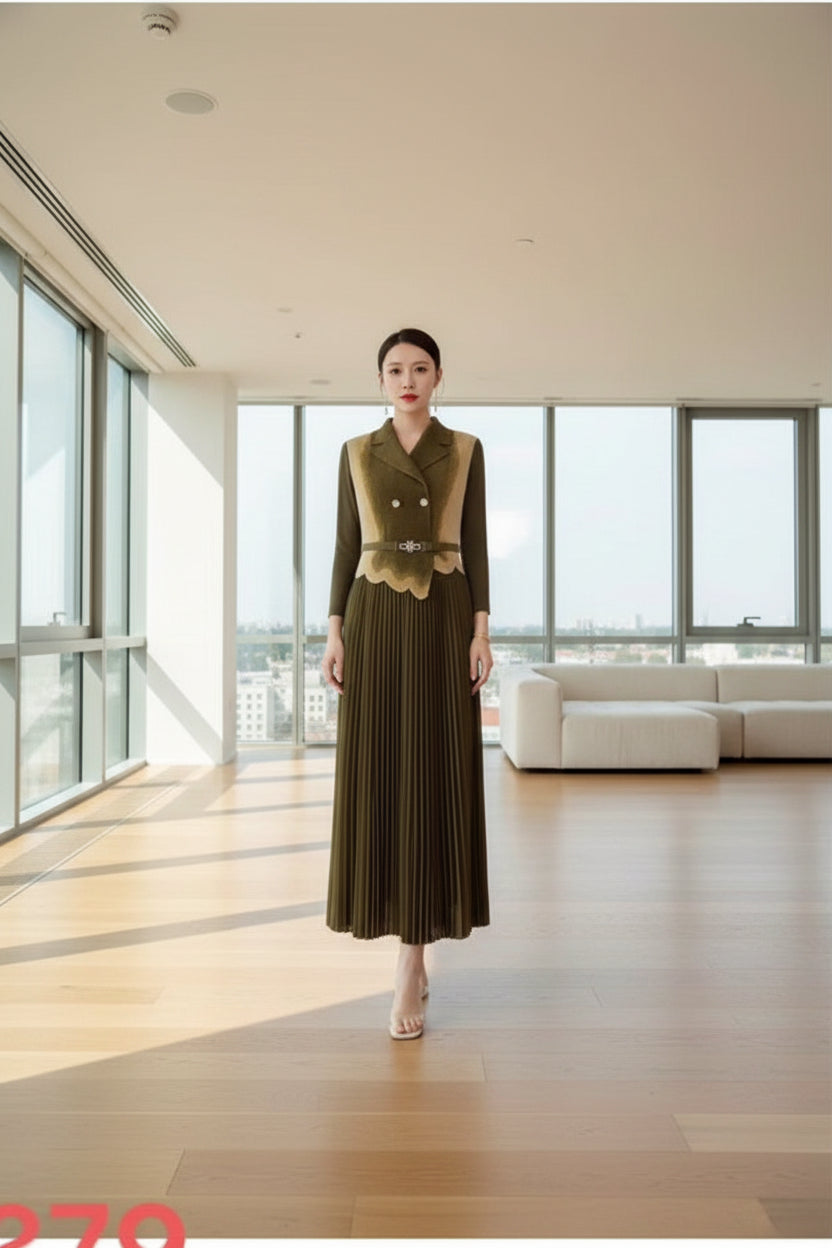 Luxe Metallic Pleated Maxi Dress