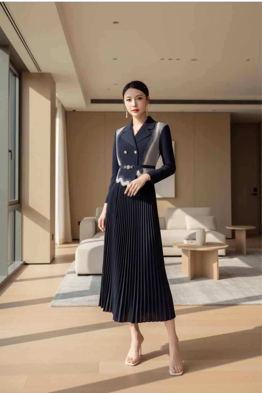 Luxe Metallic Pleated Maxi Dress