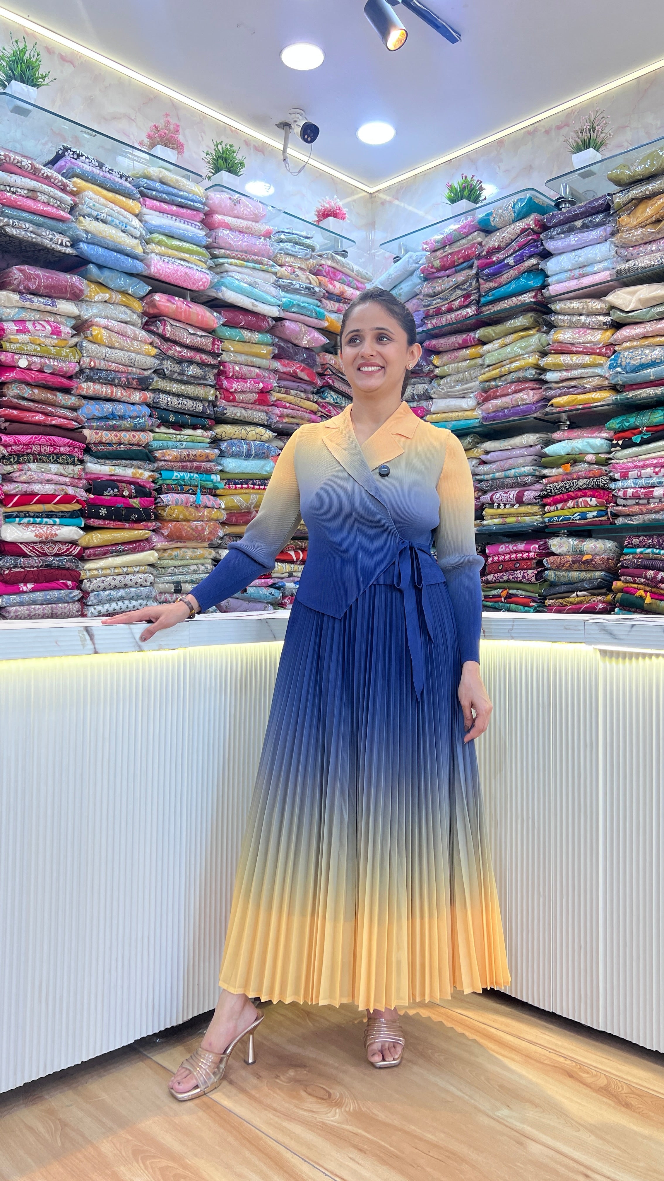 Imported Pleated Maxi Dress - Super Stretch