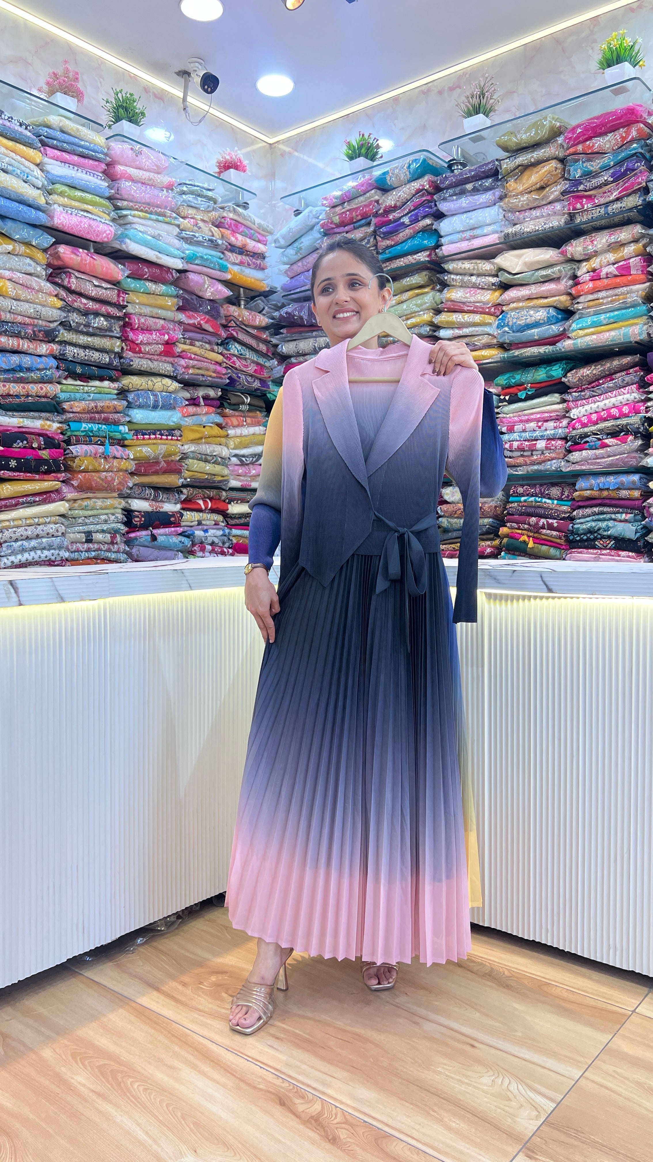 Imported Pleated Maxi Dress - Super Stretch