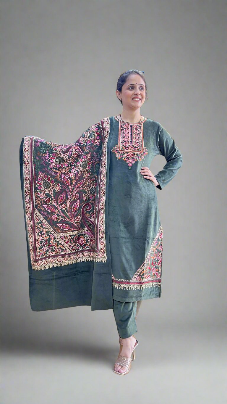aahana embroidered velvet suit