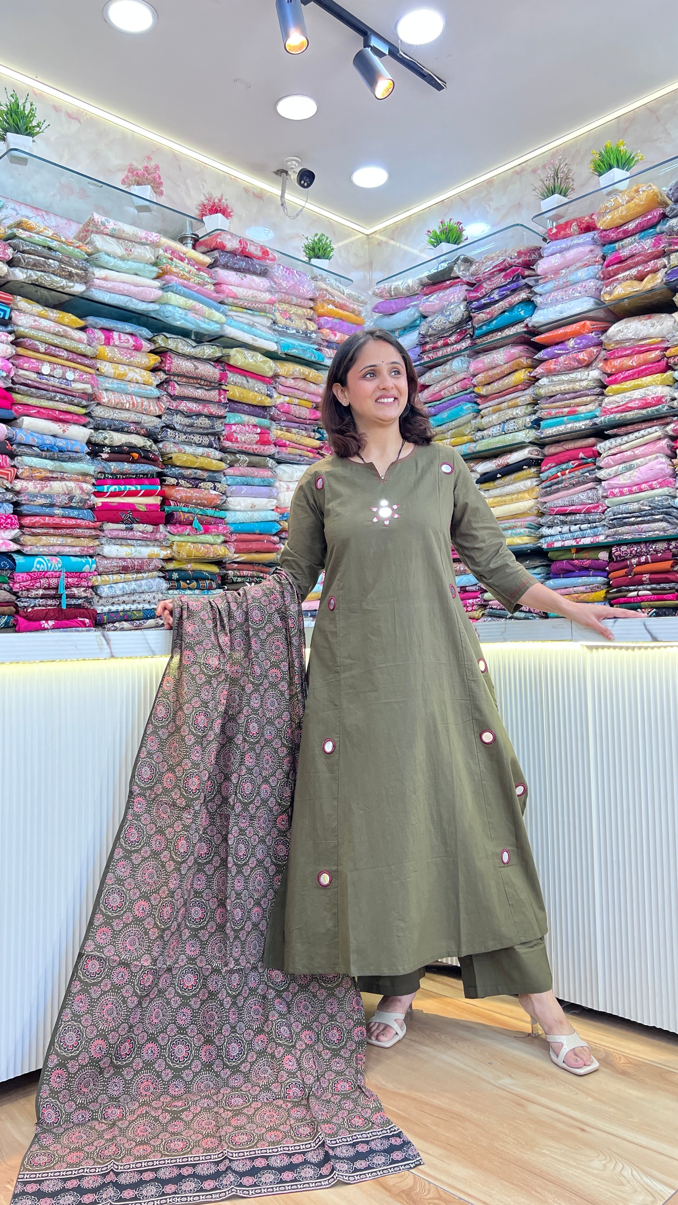 Mirror work A-line cotton suit ( tj 26767 )