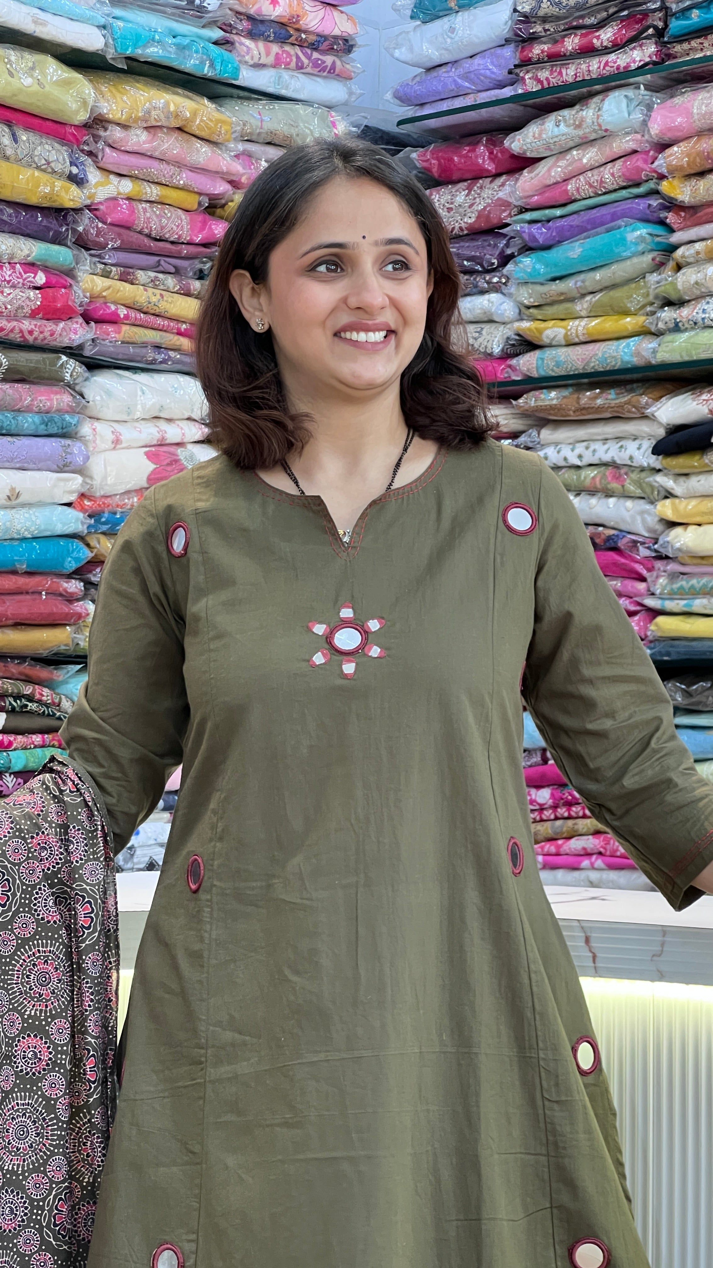 Mirror work A-line cotton suit ( tj 26767 )