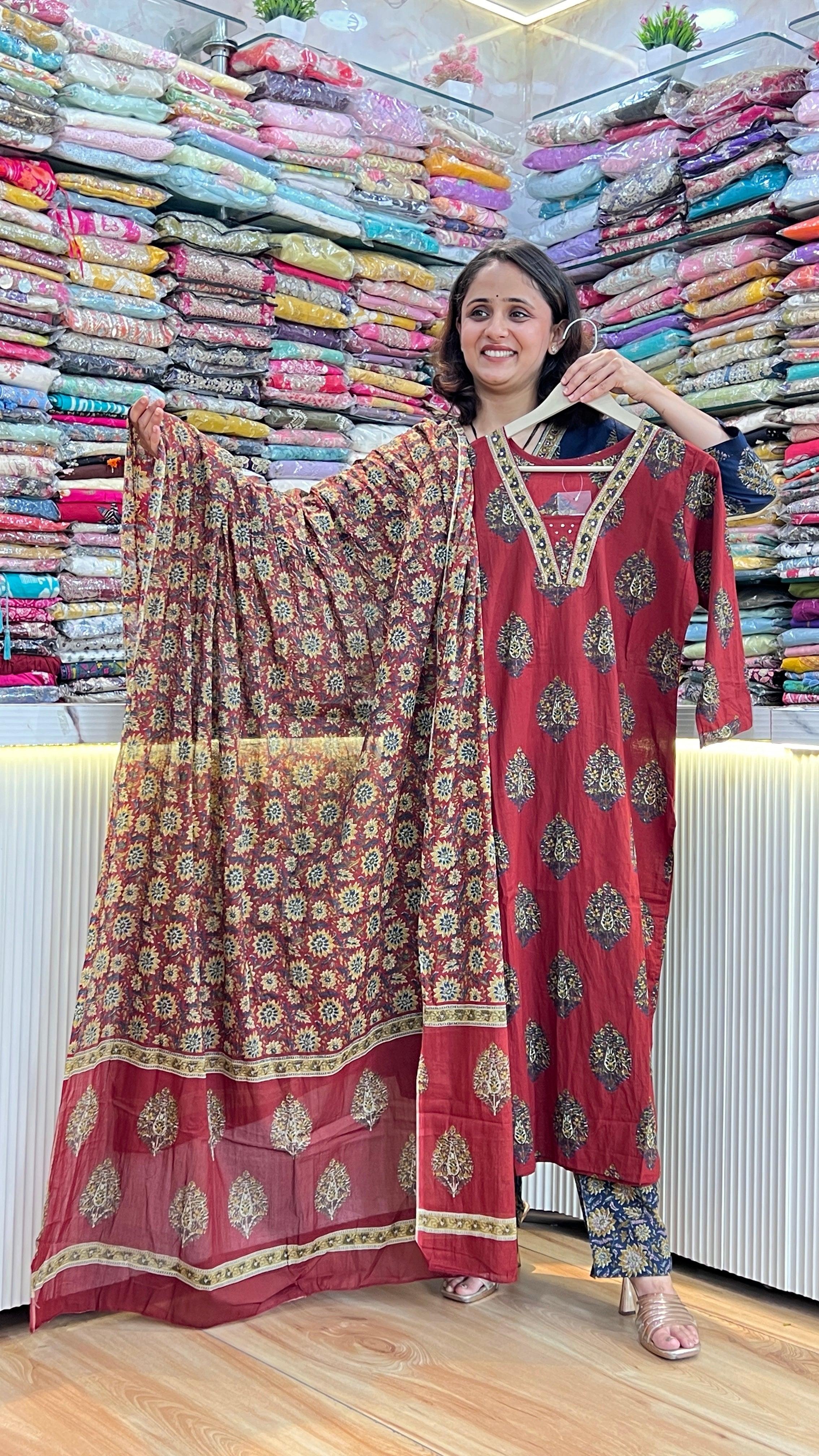 Pure cotton suit with printed pants ( gj 8567 )