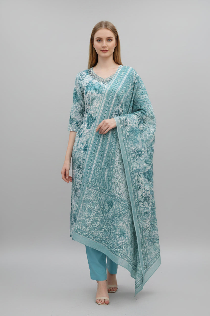 v-neck cotton printed suit ( gj 7167 )