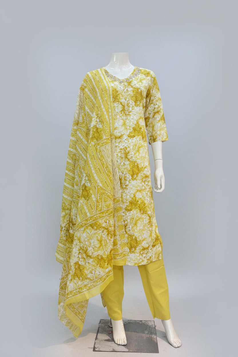 v-neck cotton printed suit ( gj 7167 )