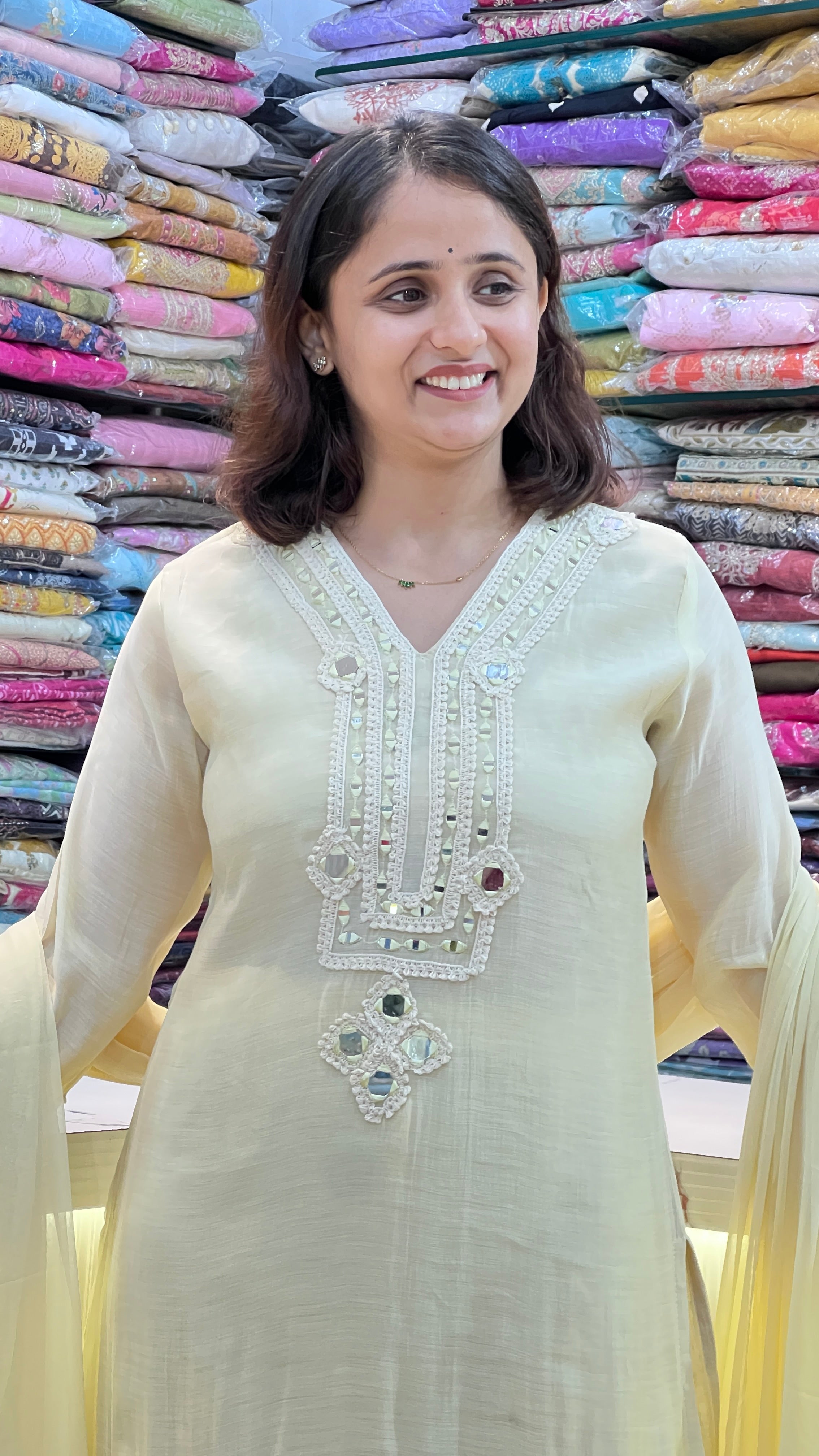 Mul chanderi mirror work suit ( tls 15867 )