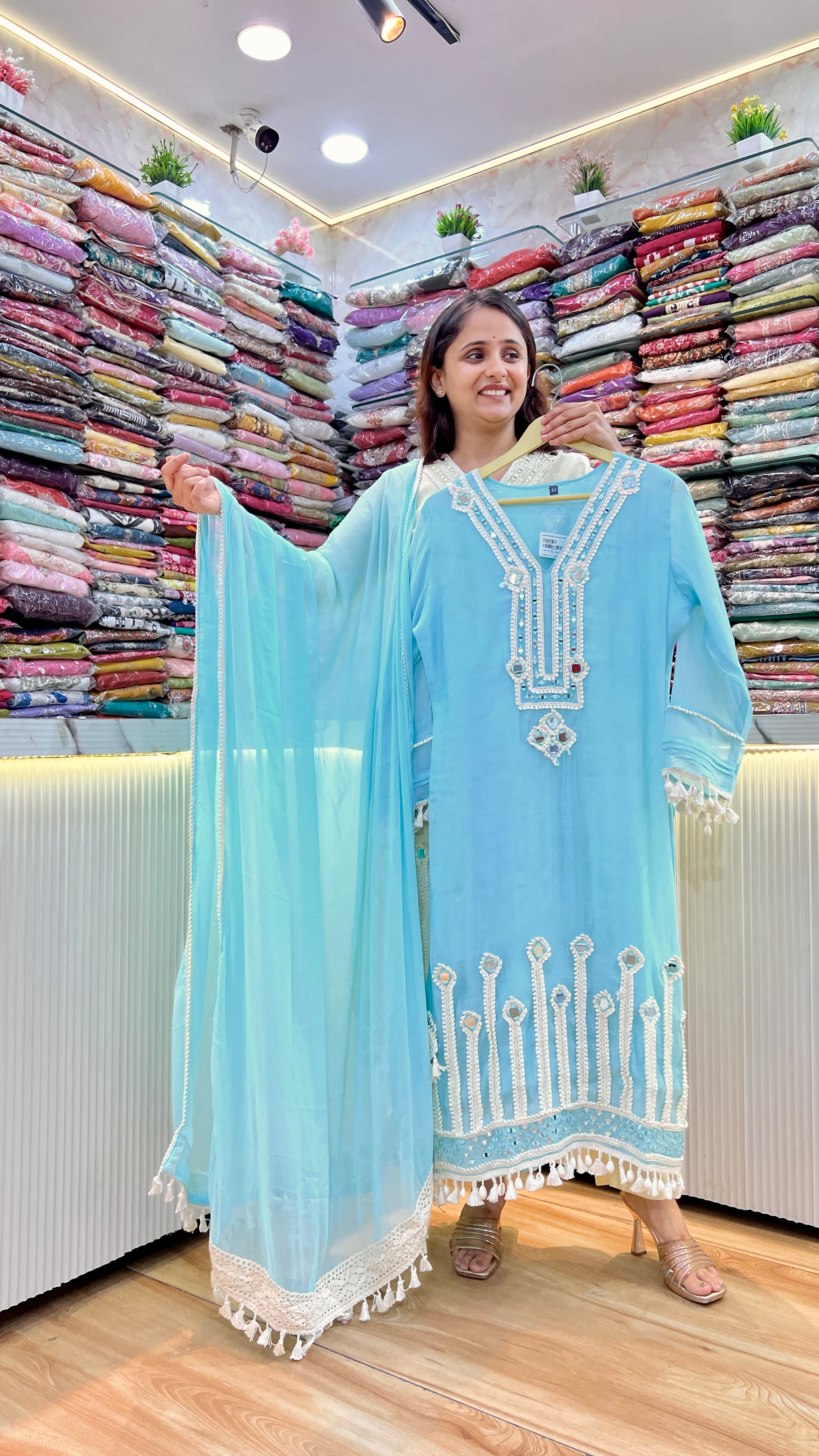 Mul chanderi mirror work suit ( tls 15867 )