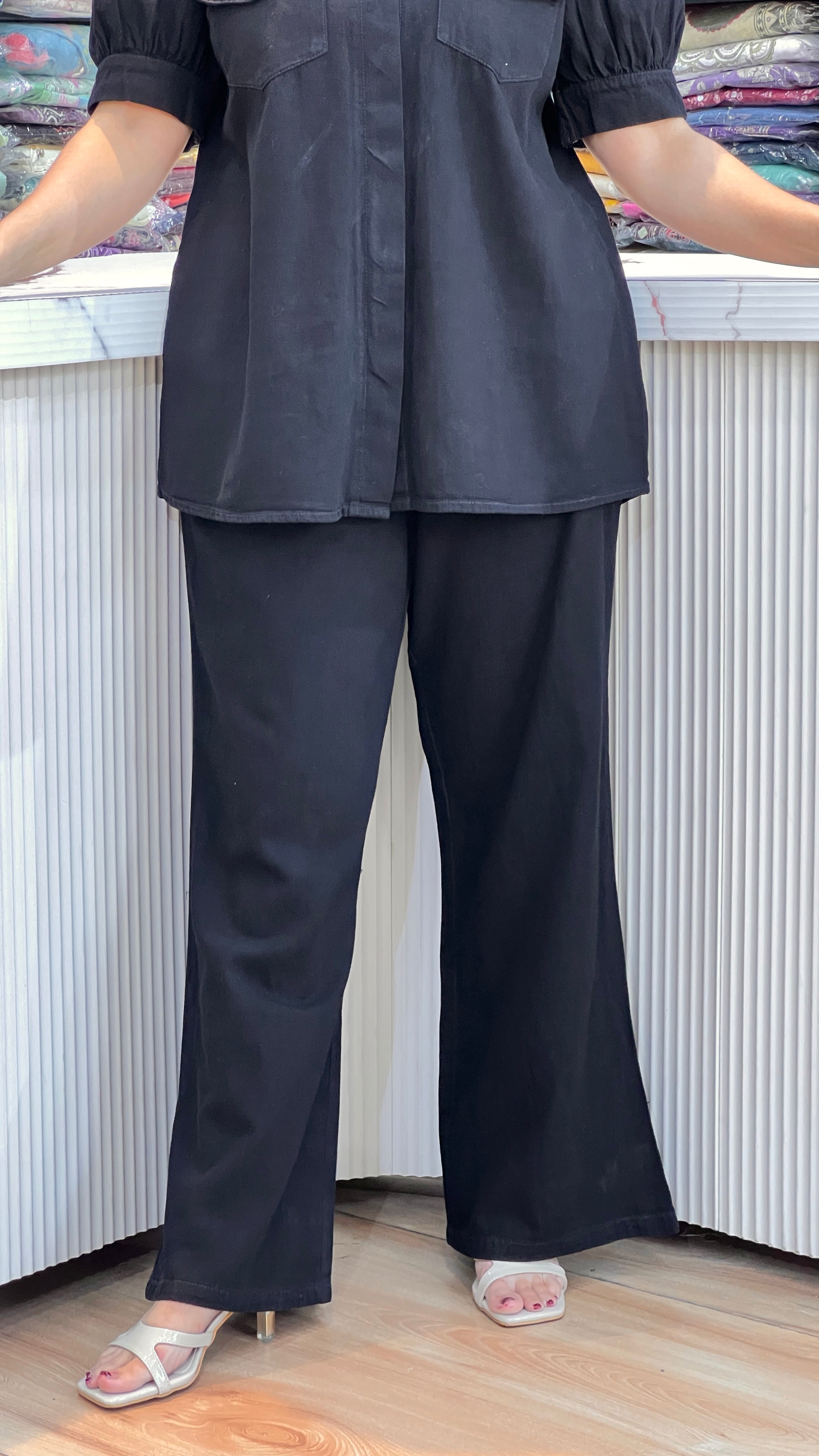 soft denim embroider cord set ( su dr 167 )