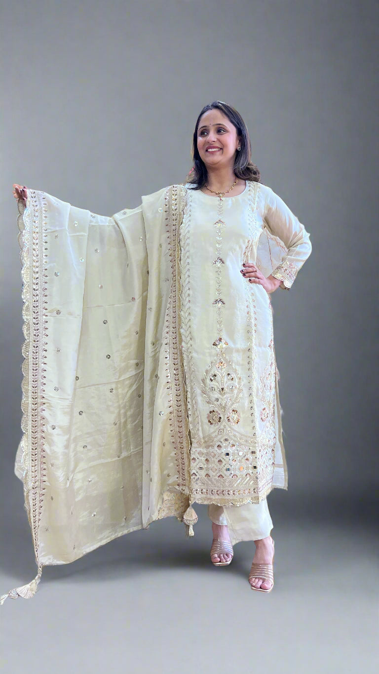 Aarva ivory heavy embroidered suit