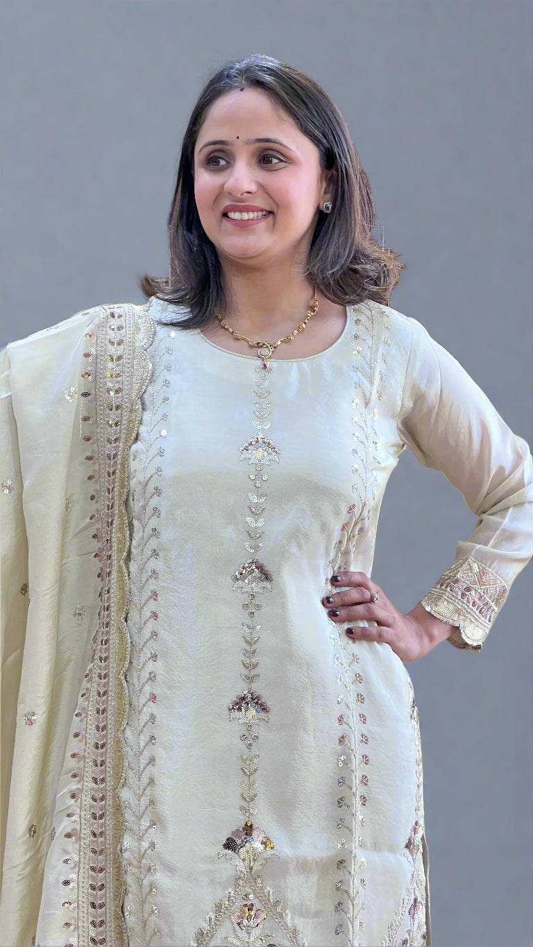 Aarva ivory heavy embroidered suit