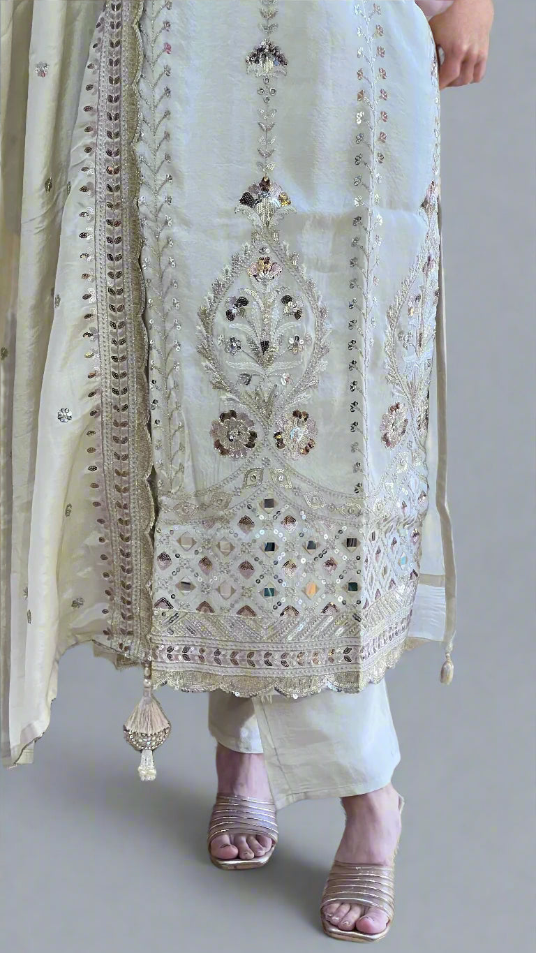 Aarva ivory heavy embroidered suit