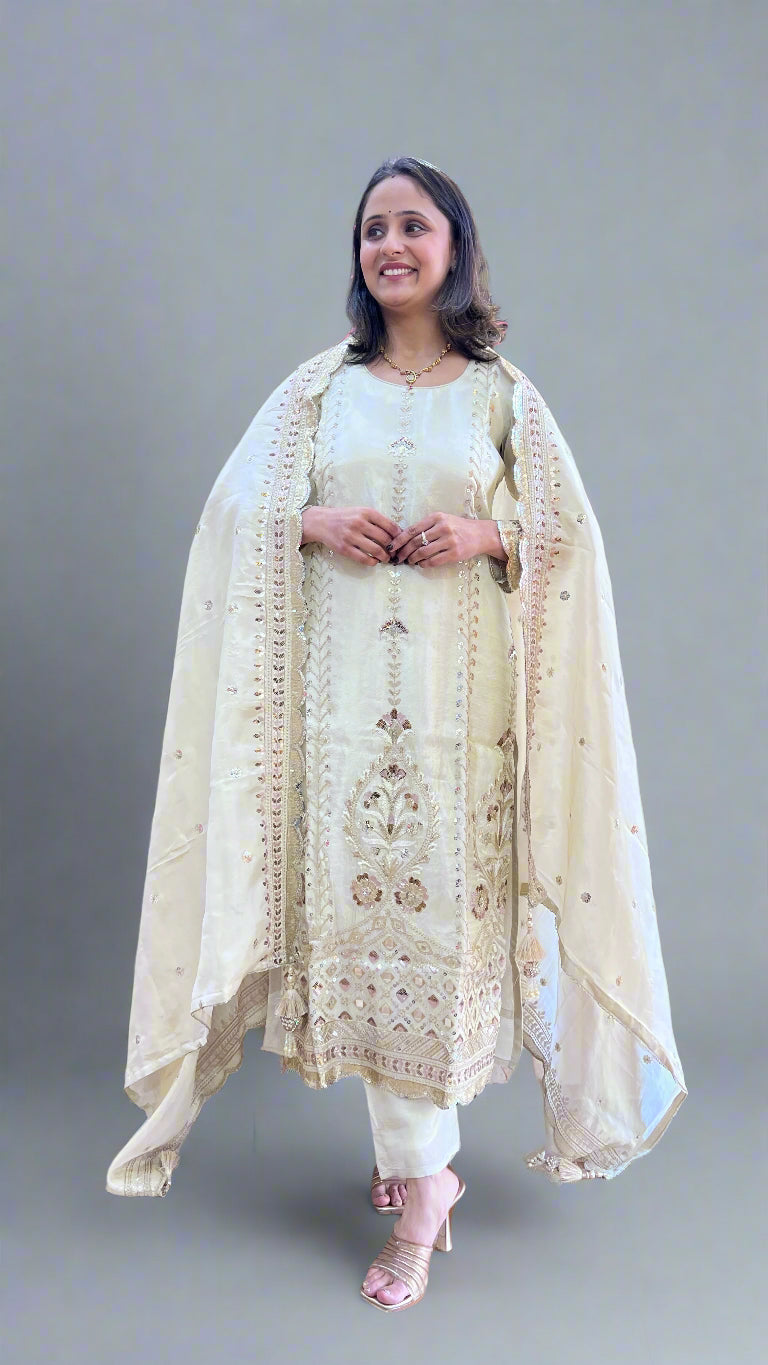 Aarva ivory heavy embroidered suit