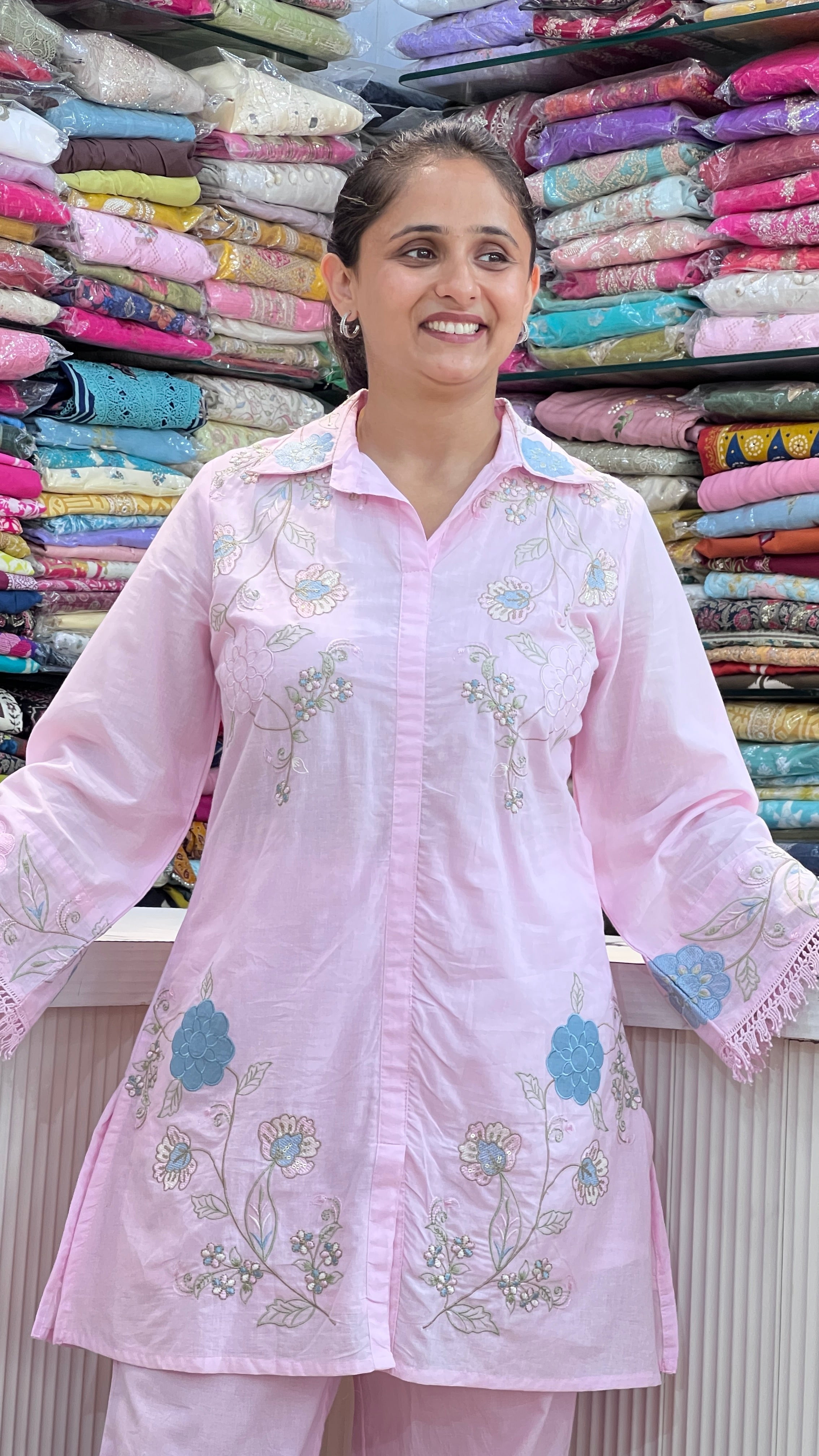 Pure cotton embroidered cord set ( tj 27467 )