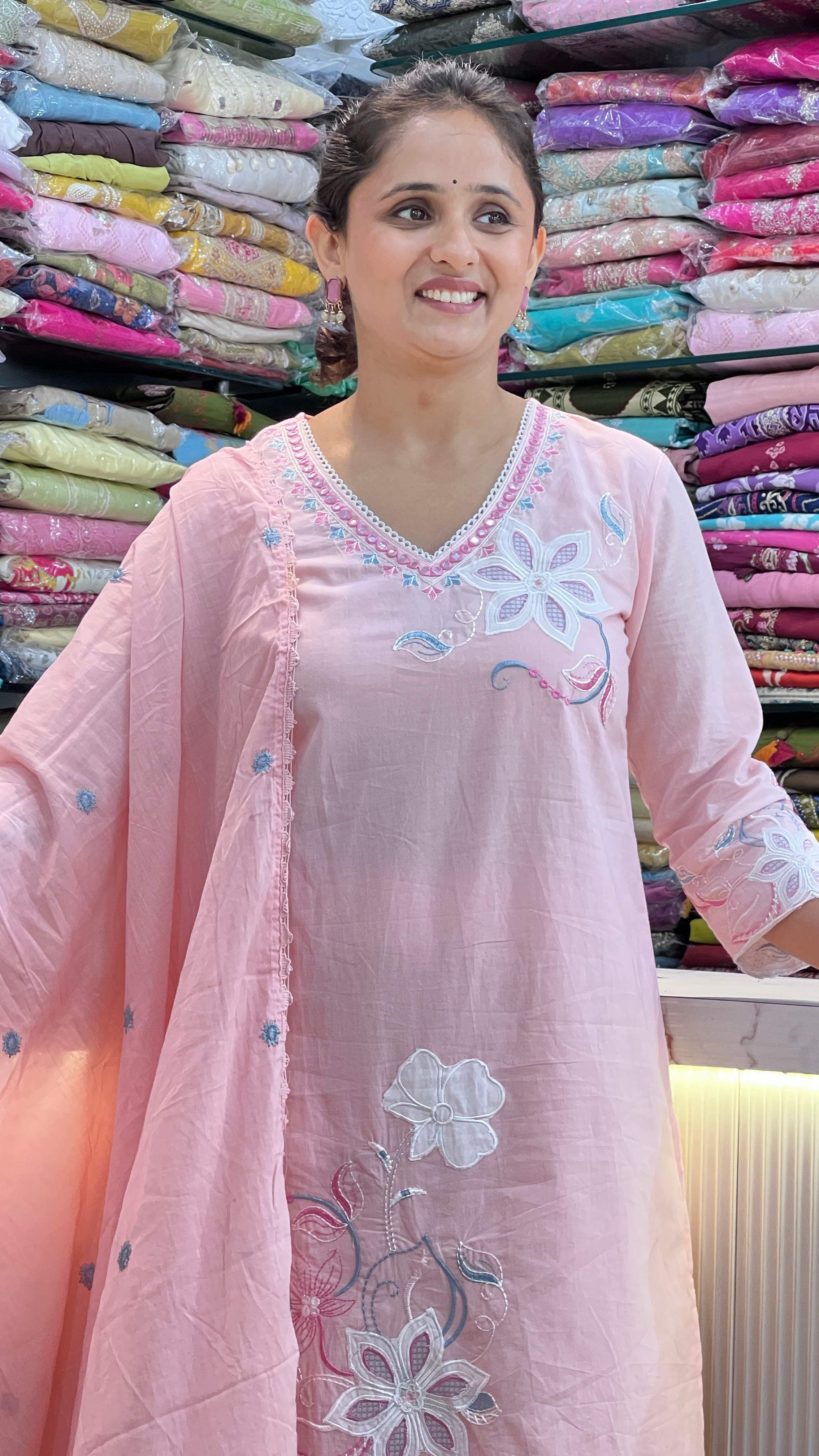 Soft cotton embroidered suit ( gj 10167 )