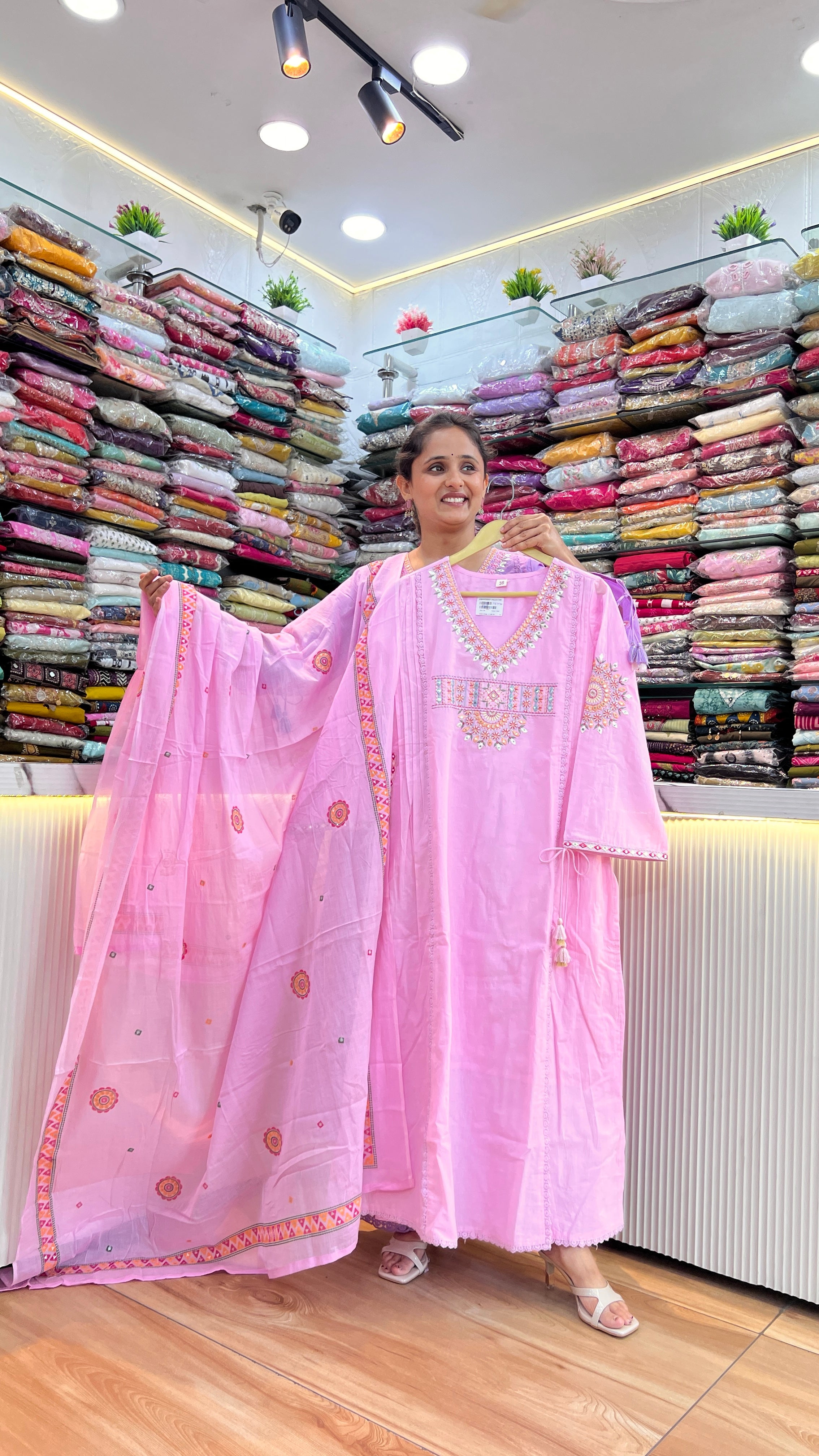 Mul cotton embroidered suit ( gj 11267 )