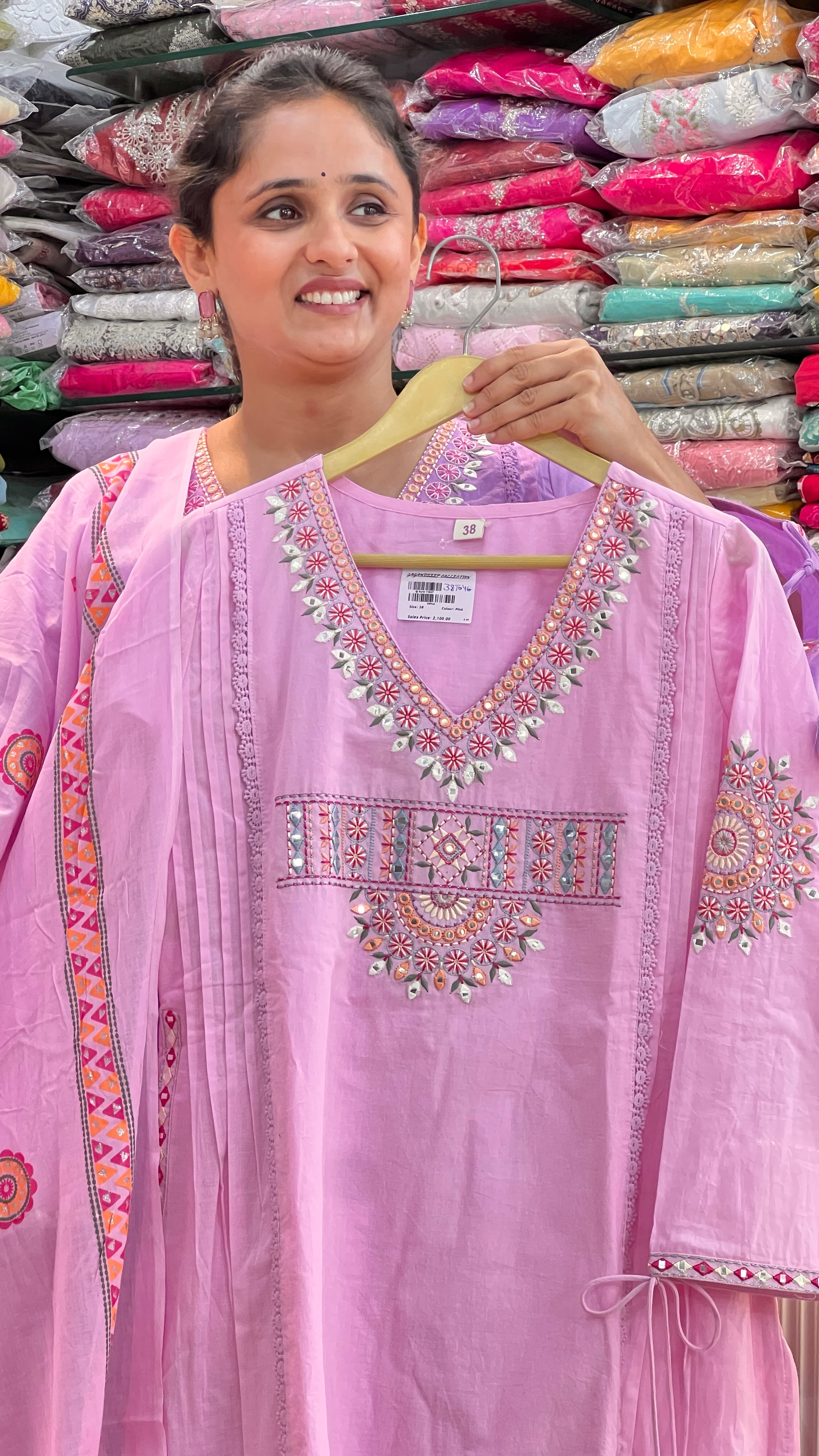 Mul cotton embroidered suit ( gj 11267 )