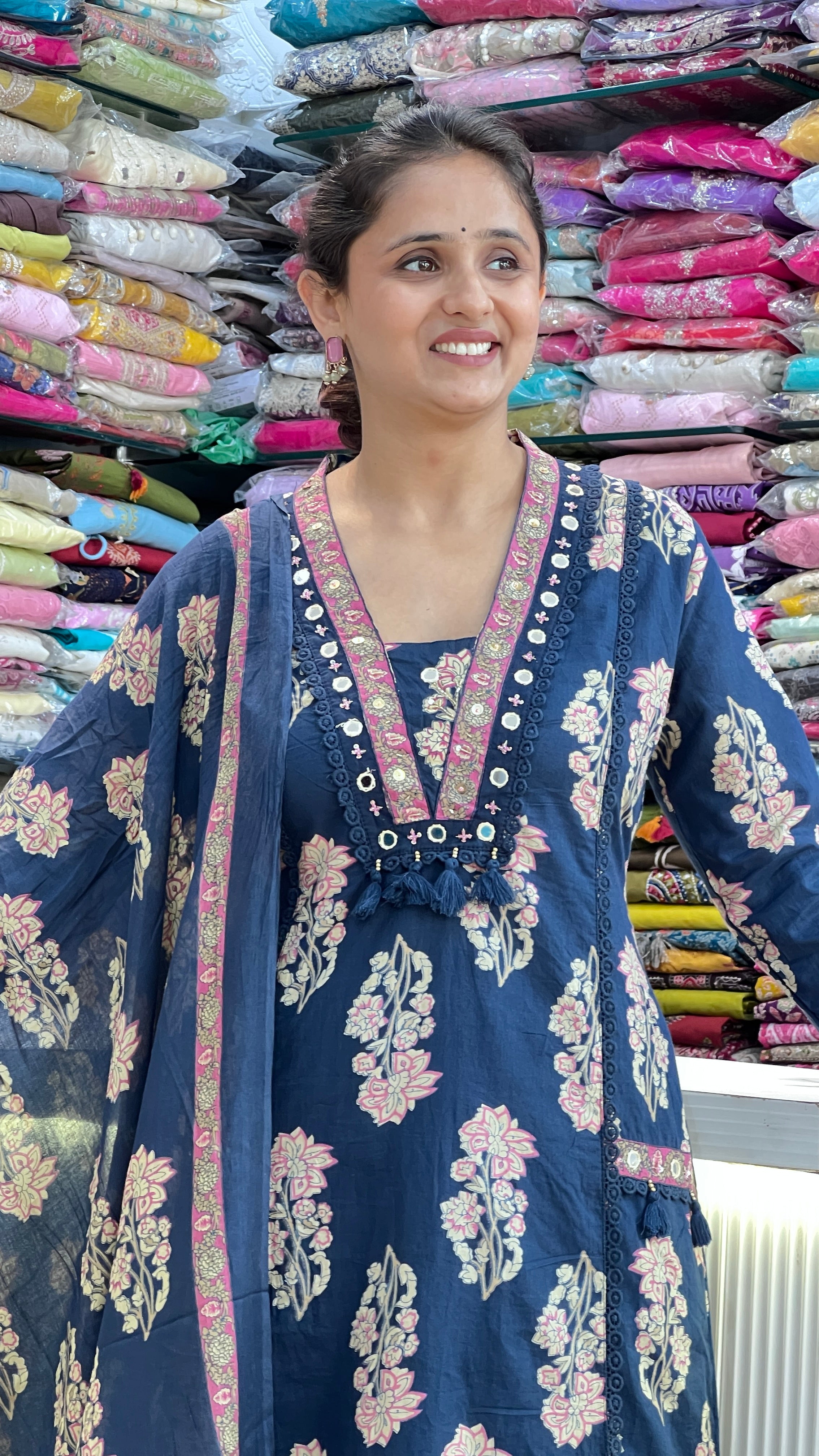 Mirror work v neck cotton suit ( gj 11567 )