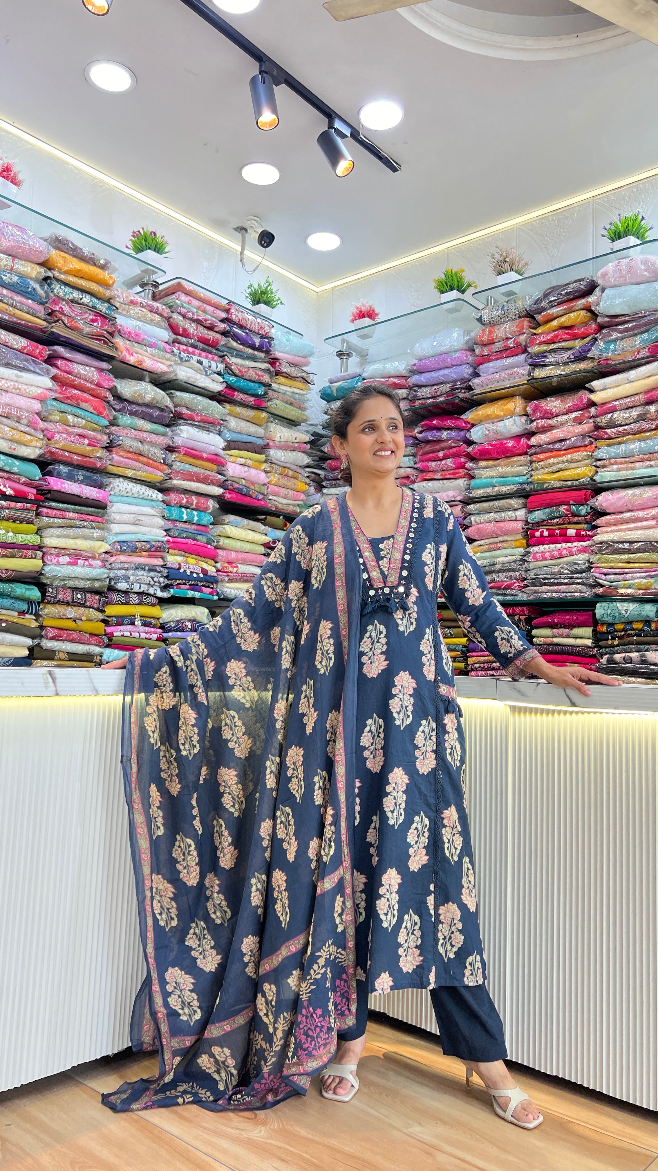 Mirror work v neck cotton suit ( gj 11567 )