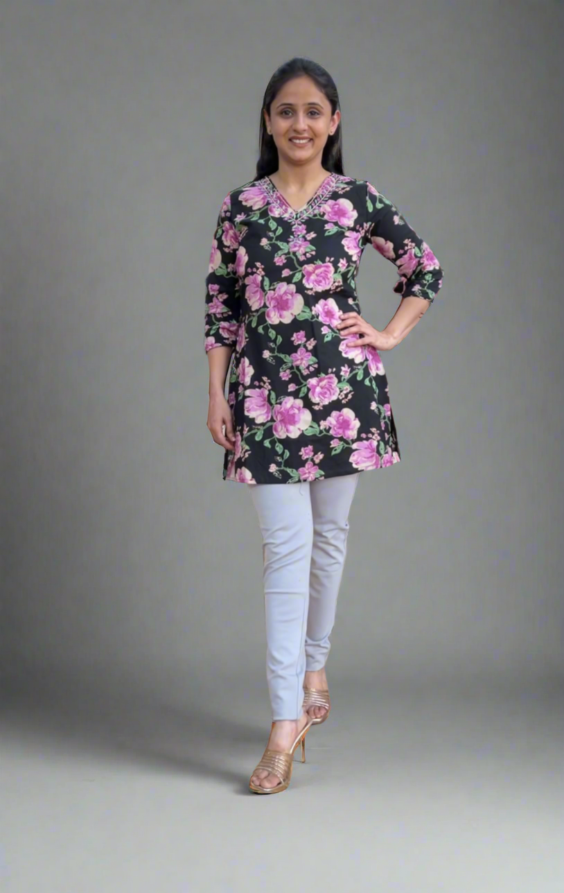 embroidered v neck short kurta