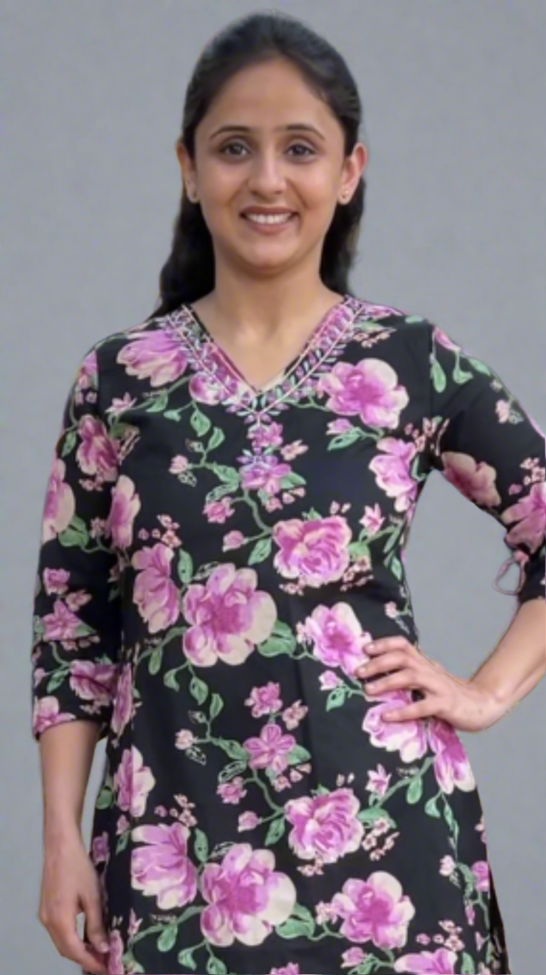 embroidered v neck short kurta