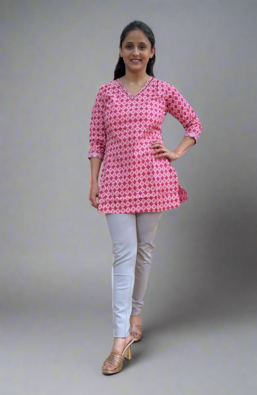 v neck work short kurta