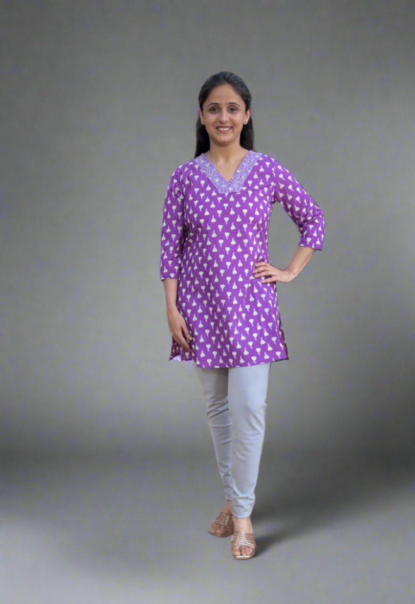 v neck printed short kurti ko 9