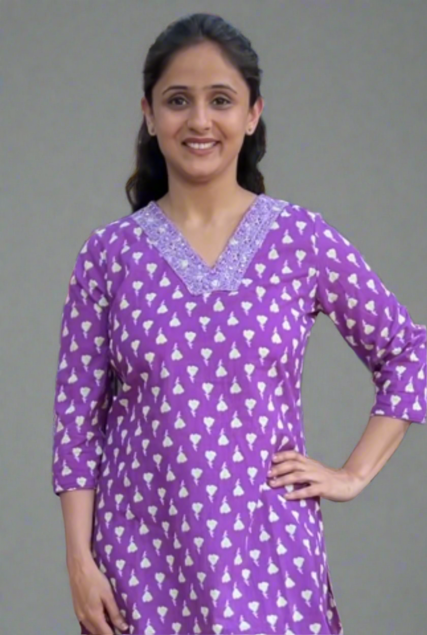v neck printed short kurti ko 9
