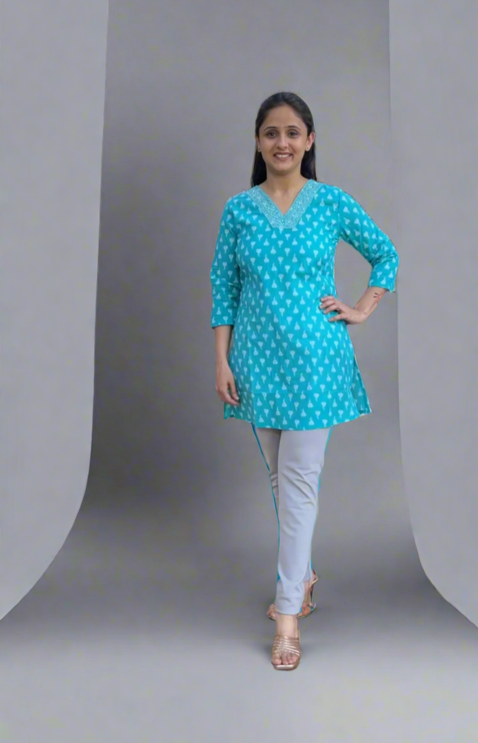 v neck printed short kurti ko 9