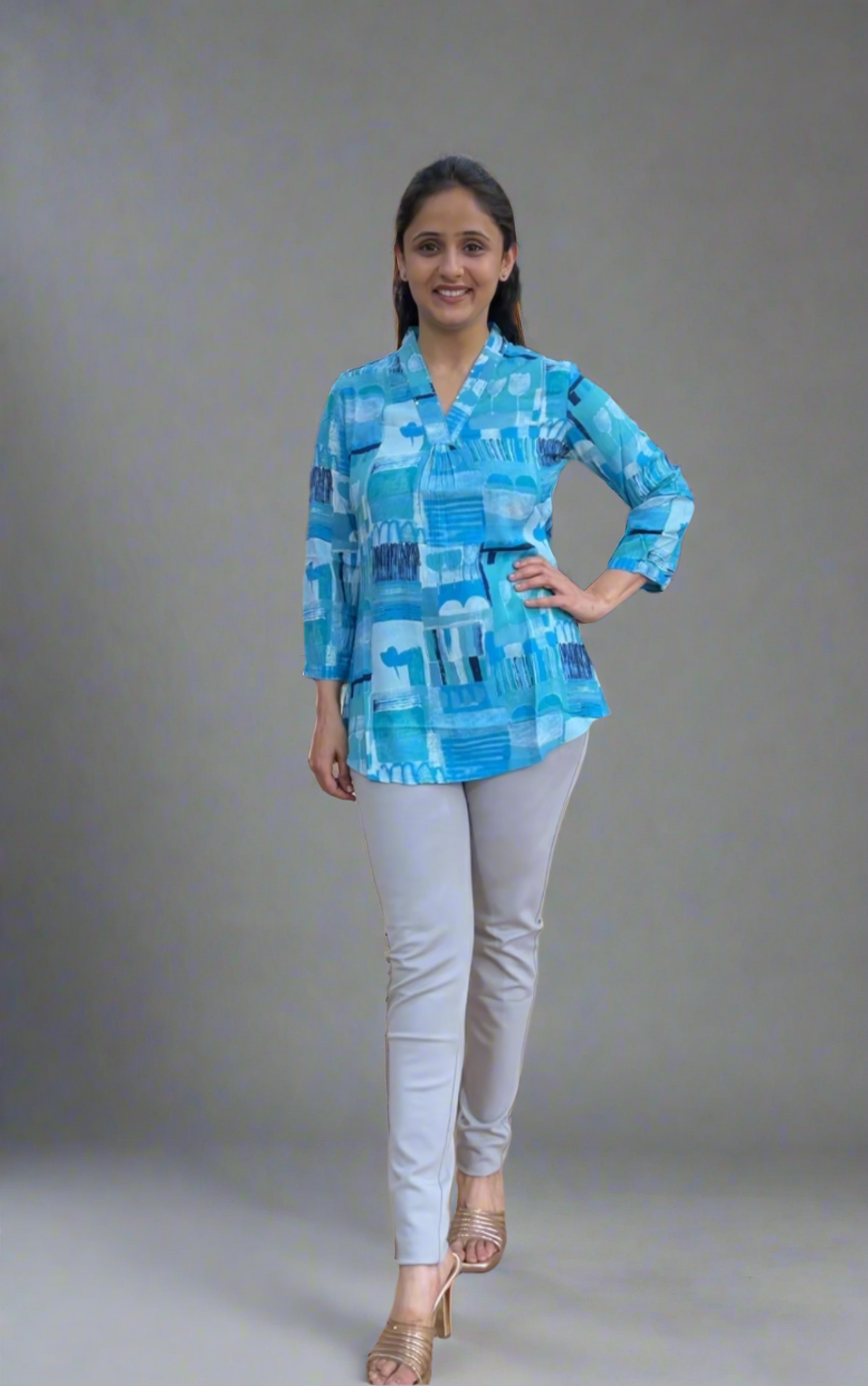 v neck printed short kurta