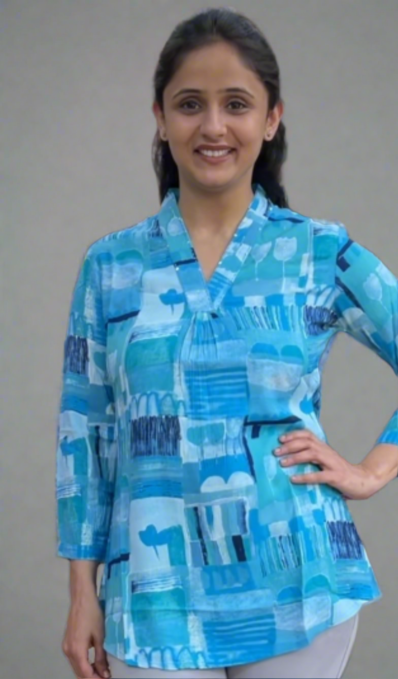 v neck printed short kurta