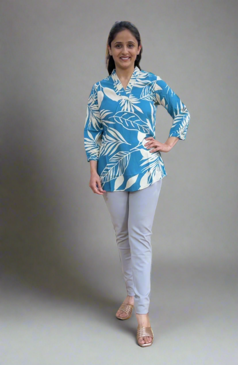 v neck printed short kurta