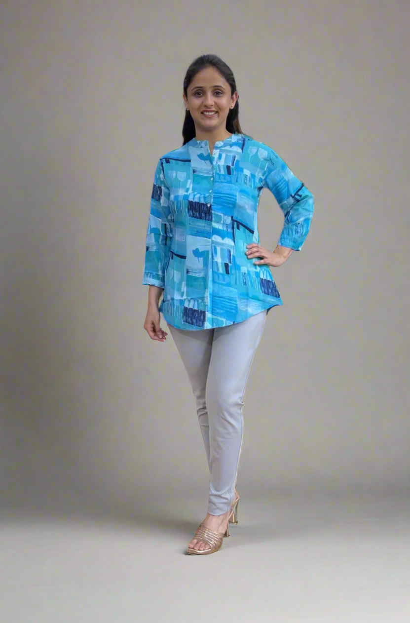 printed front button short kurta