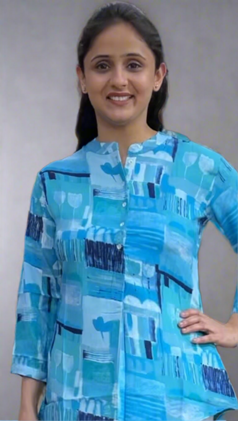 printed front button short kurta