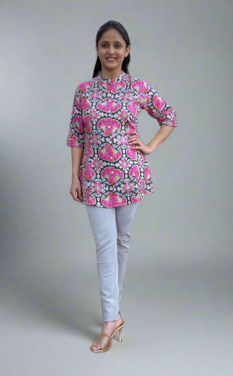 flower printed short kurta