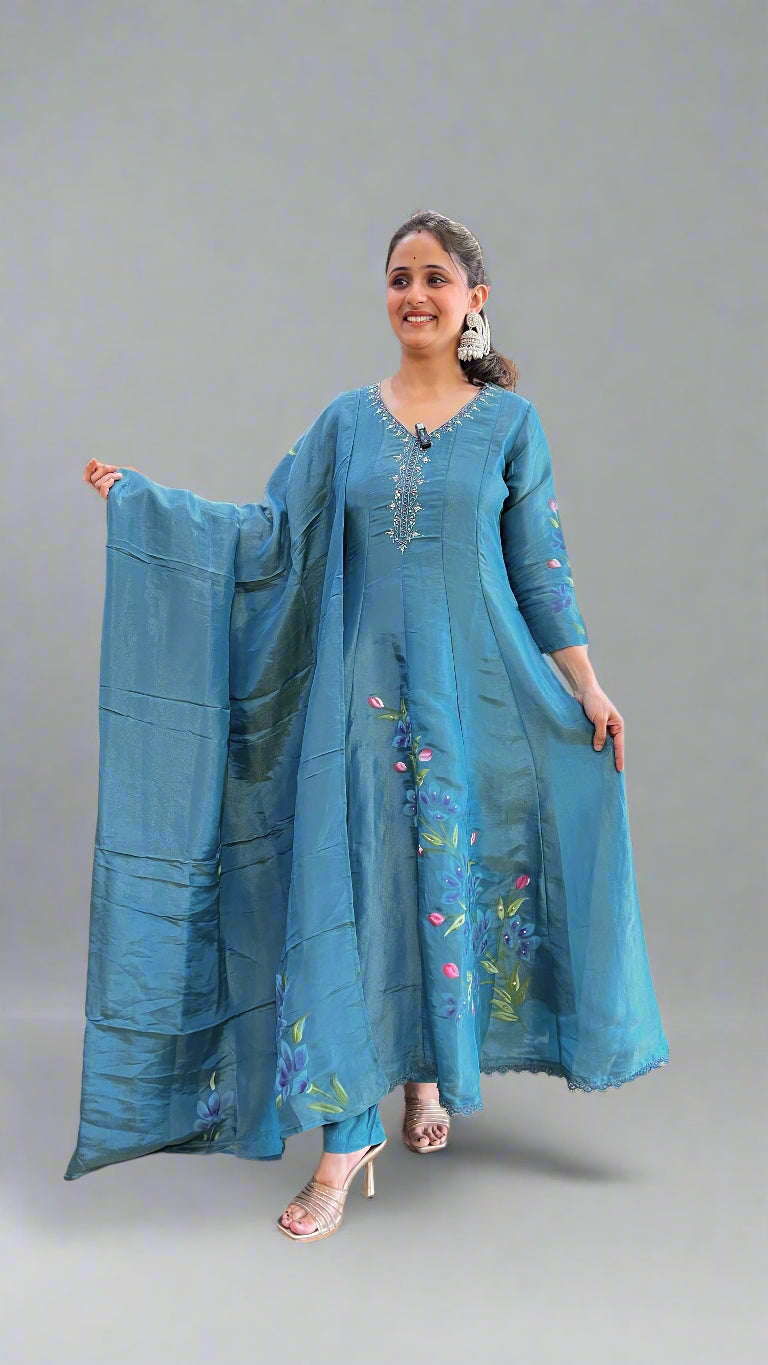 hand printed anarkali suit