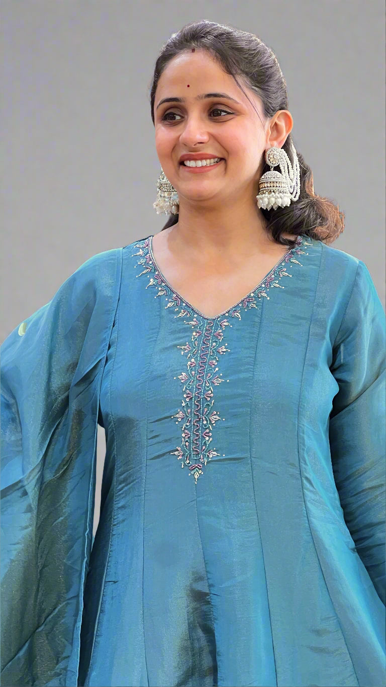 hand printed anarkali suit