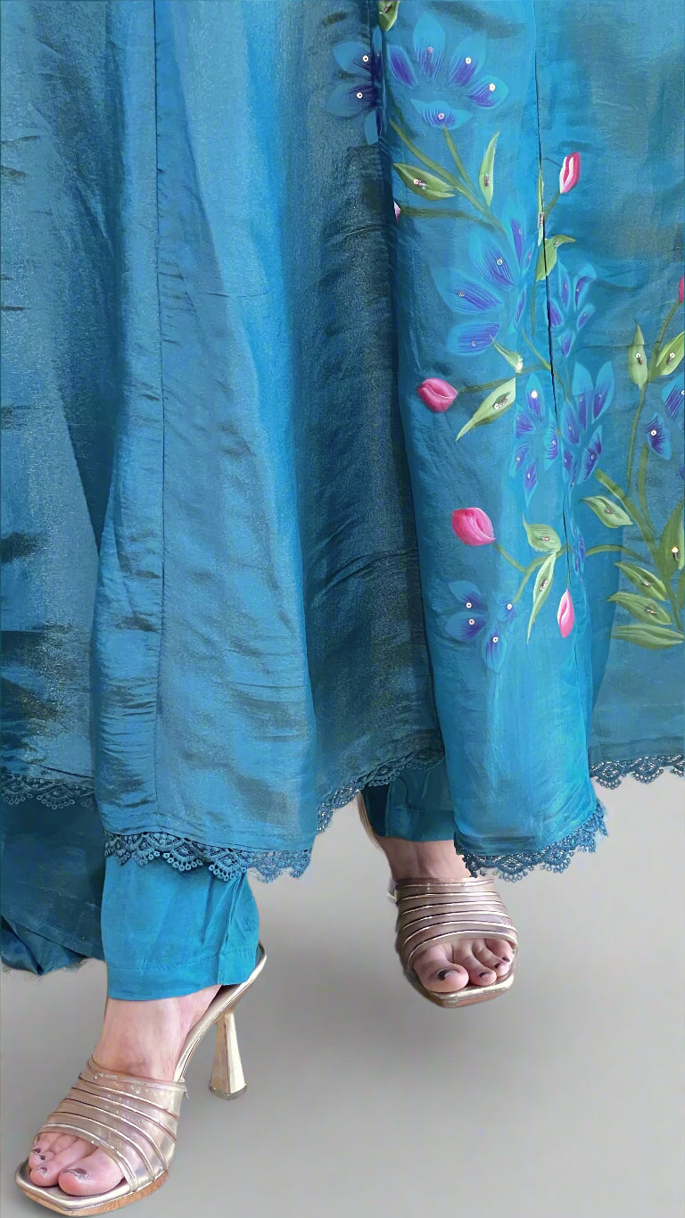 hand printed anarkali suit