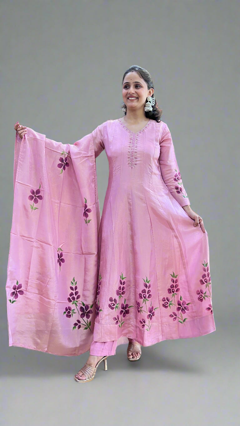 hand printed anarkali suit