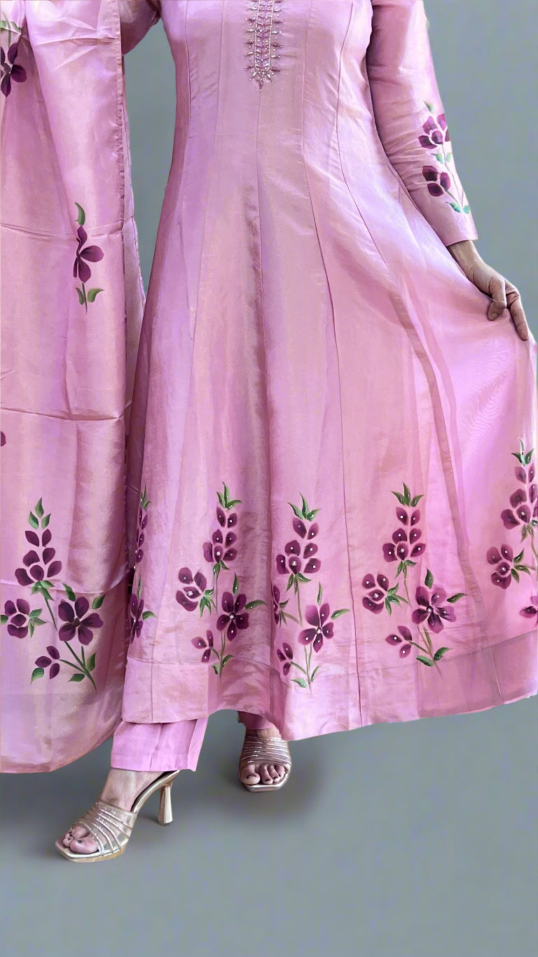 hand printed anarkali suit