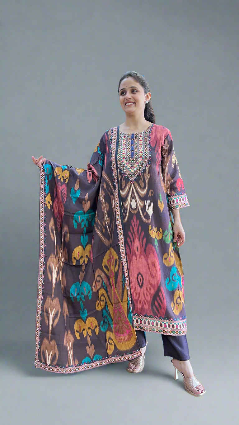 ikkat printed muslin suit