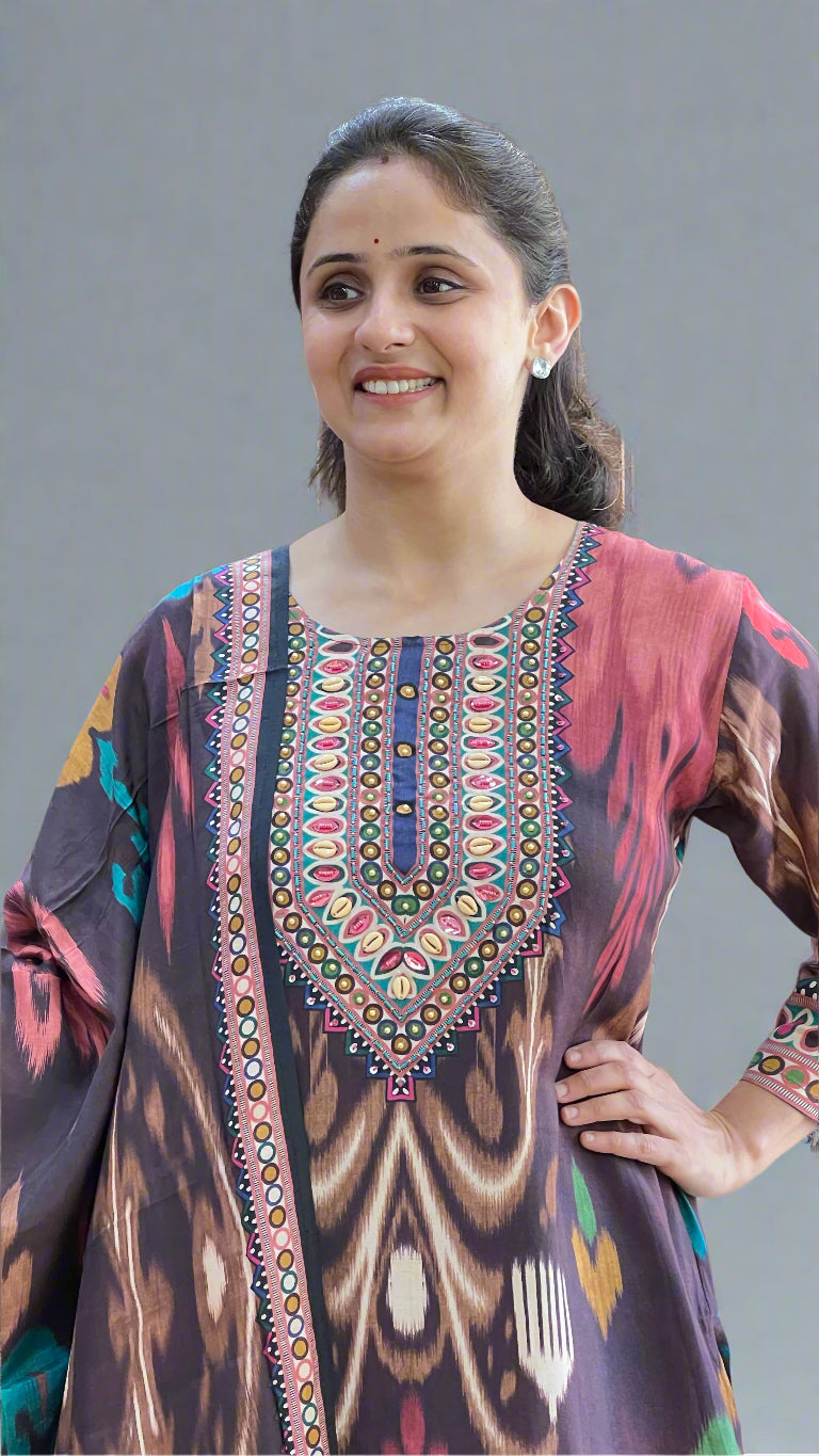 ikkat printed muslin suit