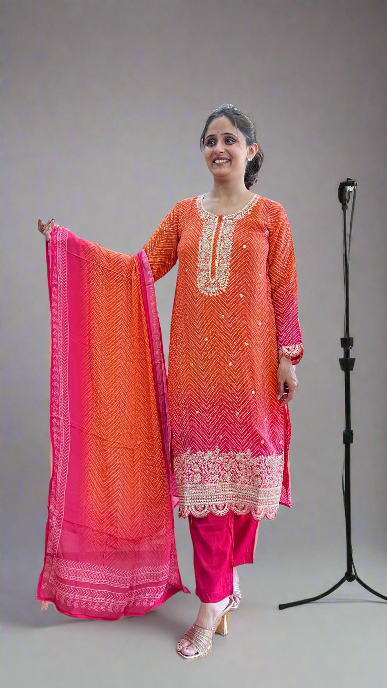 pure crape embroidered suit