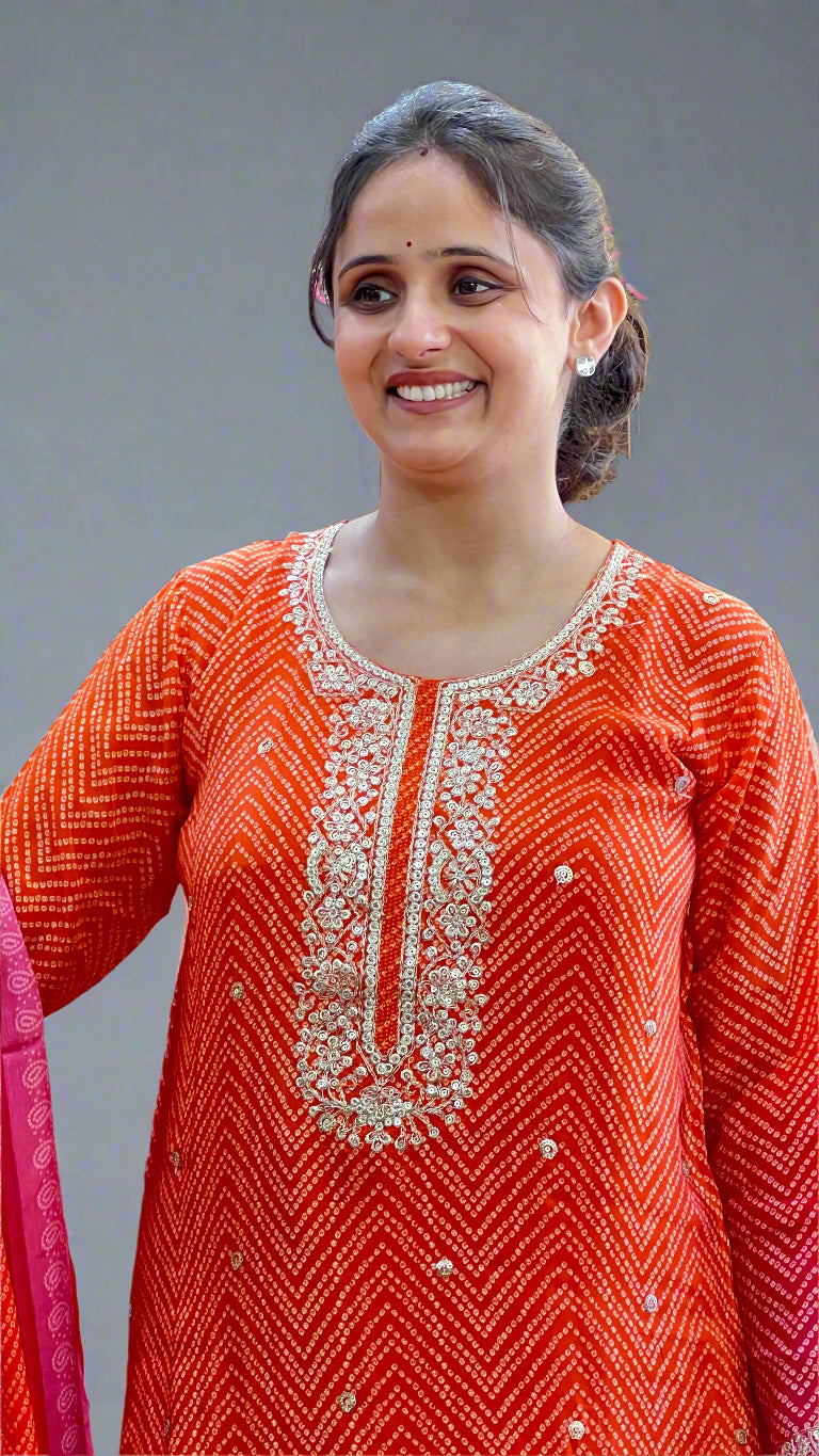 pure crape embroidered suit