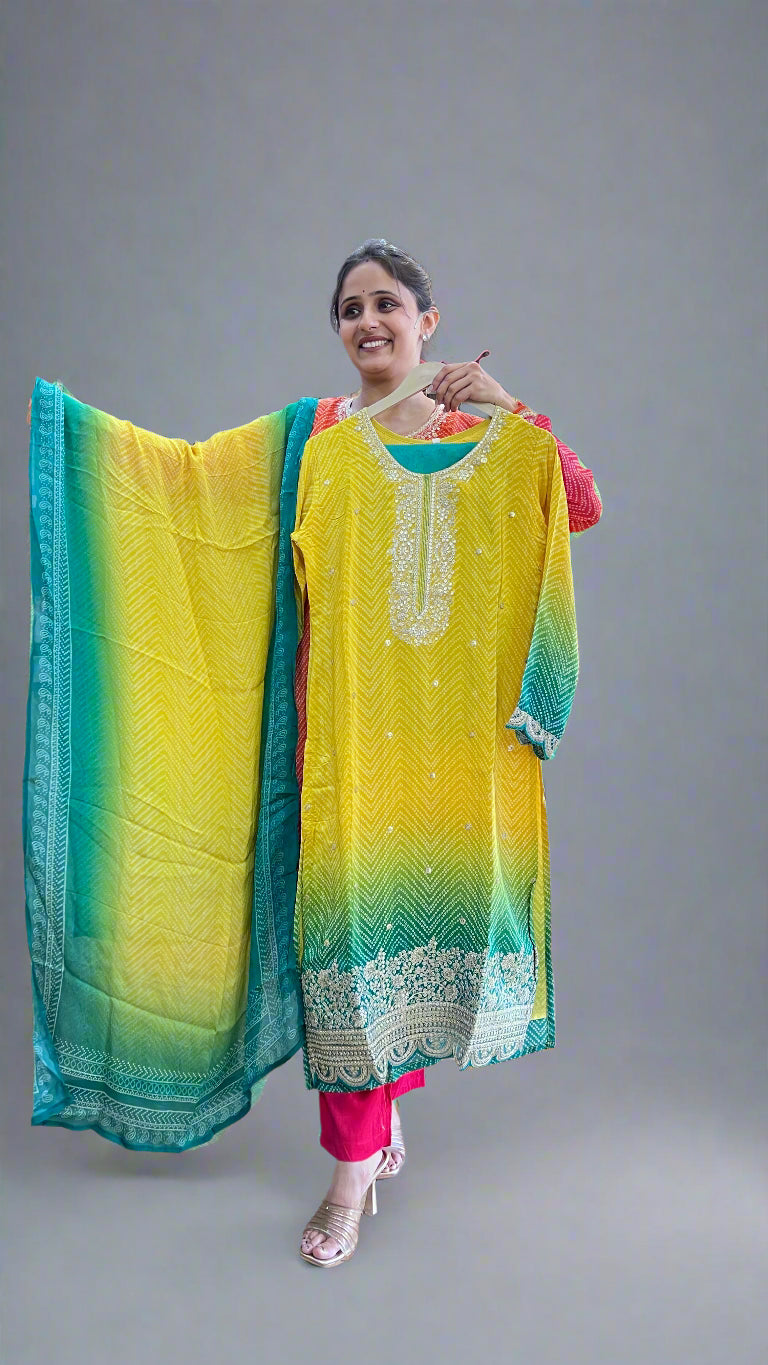 pure crape embroidered suit