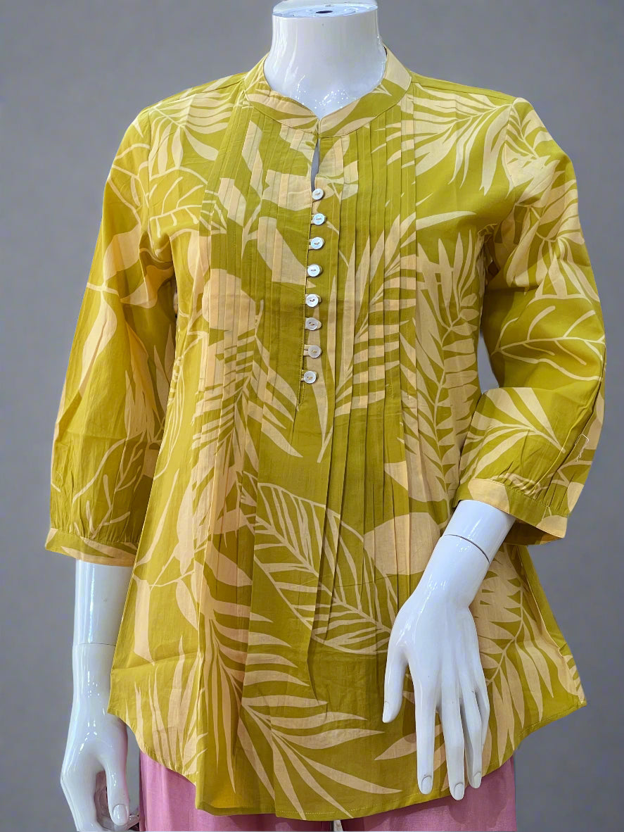 leaf printed short kurta