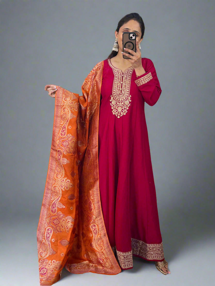 Silk one piece with banarsee dupatta