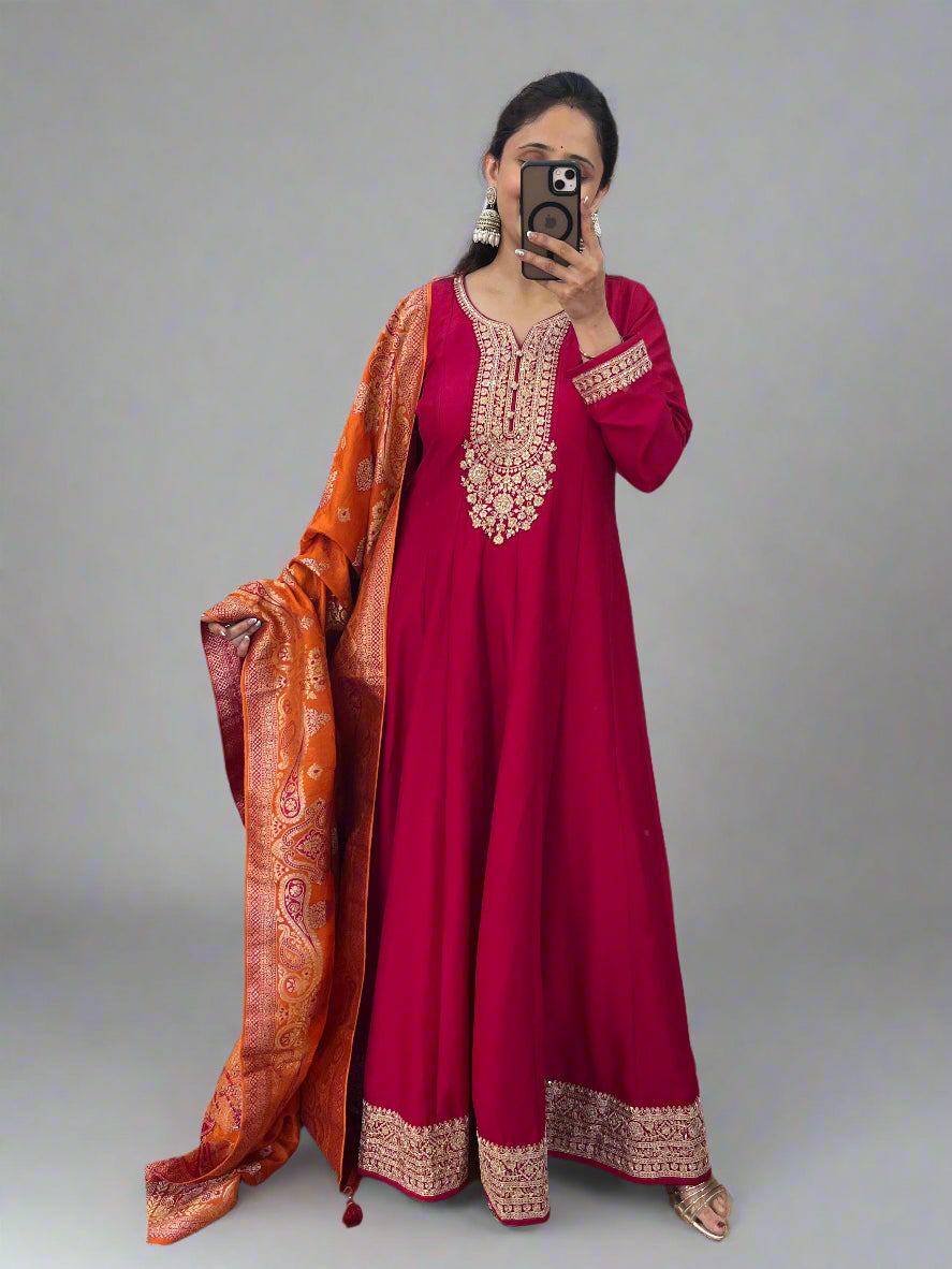 Silk one piece with banarsee dupatta