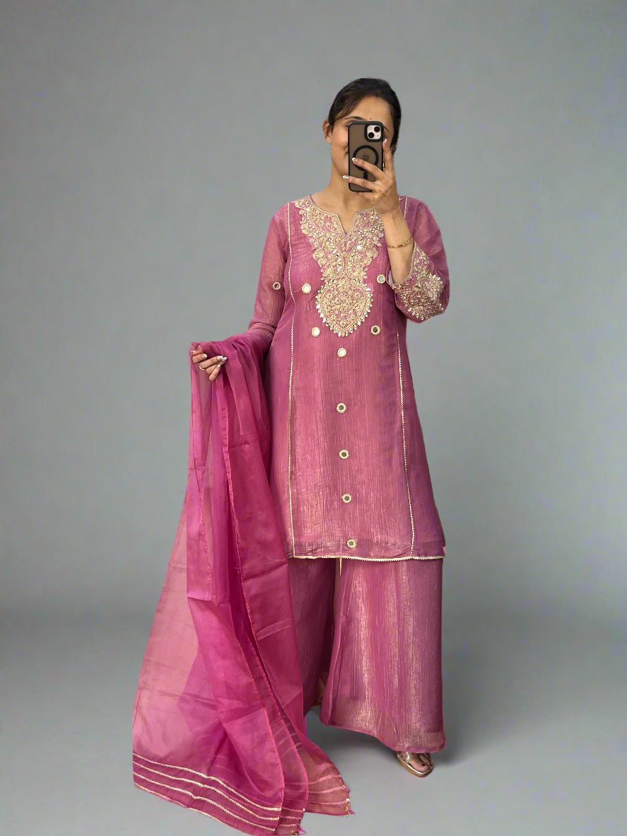 Shimmer tissue embroidered suit