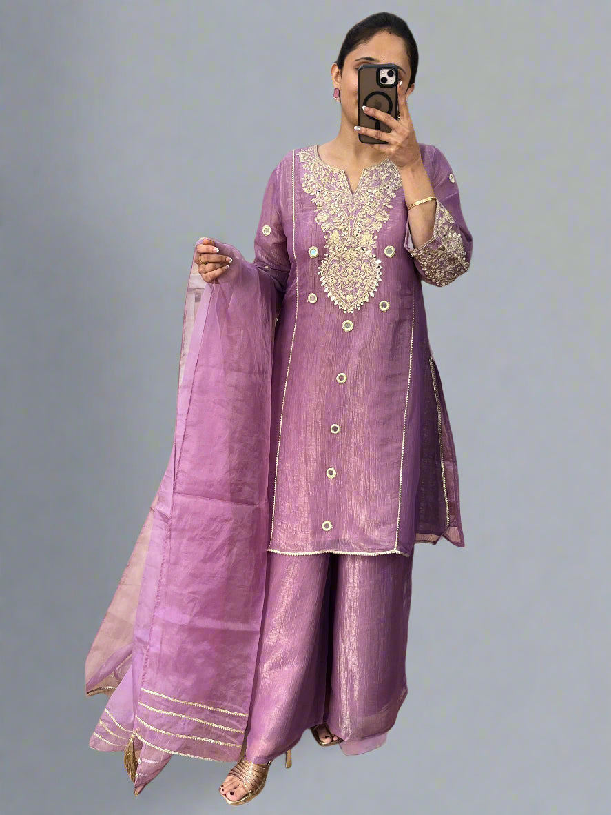 Shimmer tissue embroidered suit